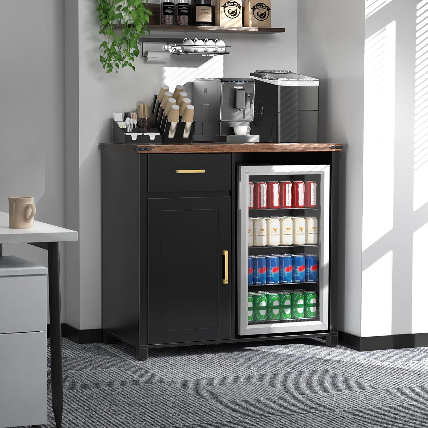 Home Bar And Fridge - Coffee Bar Cabinet with Mini Fridge