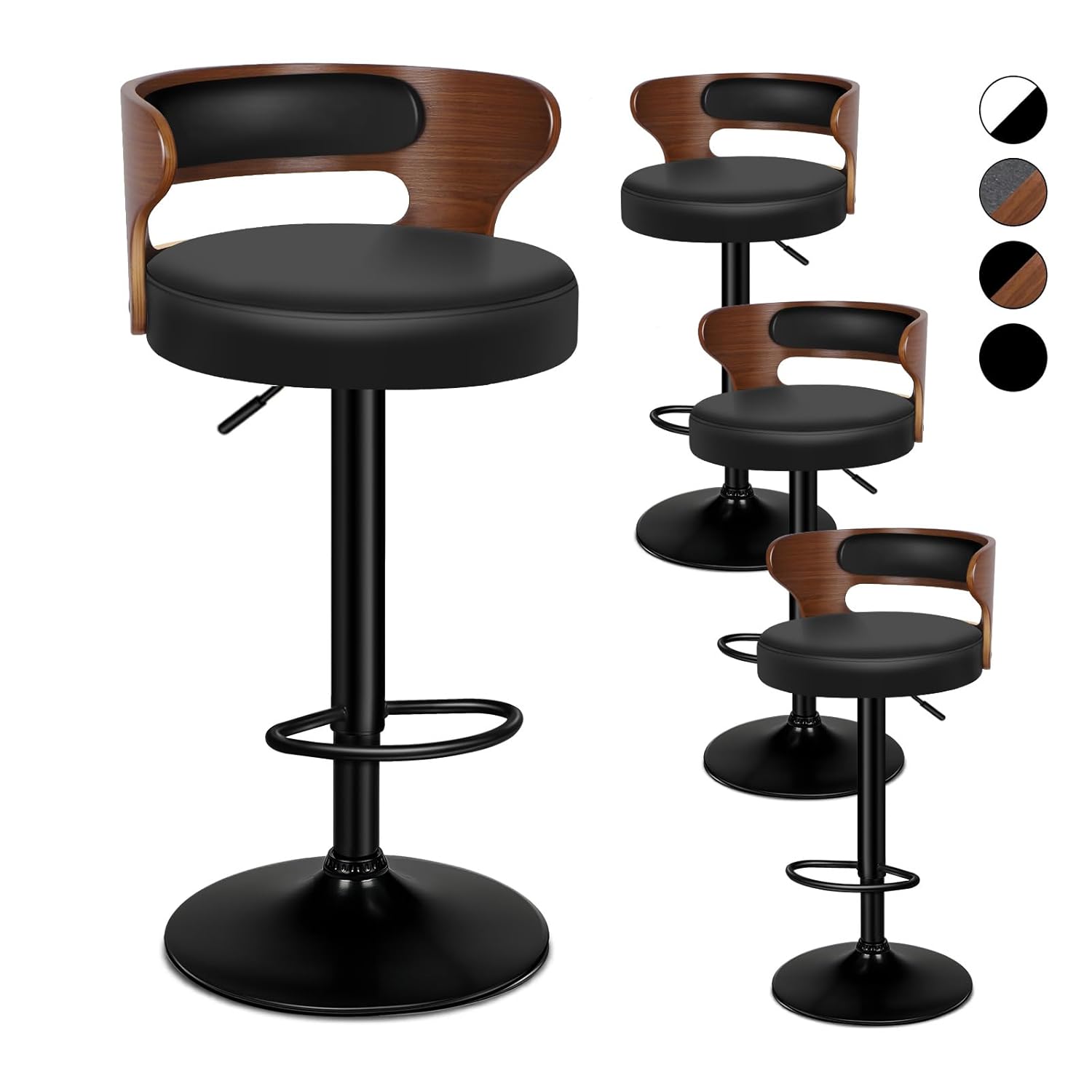 Home Bar Stools - Adjustable PU Leather Bar Stools Set