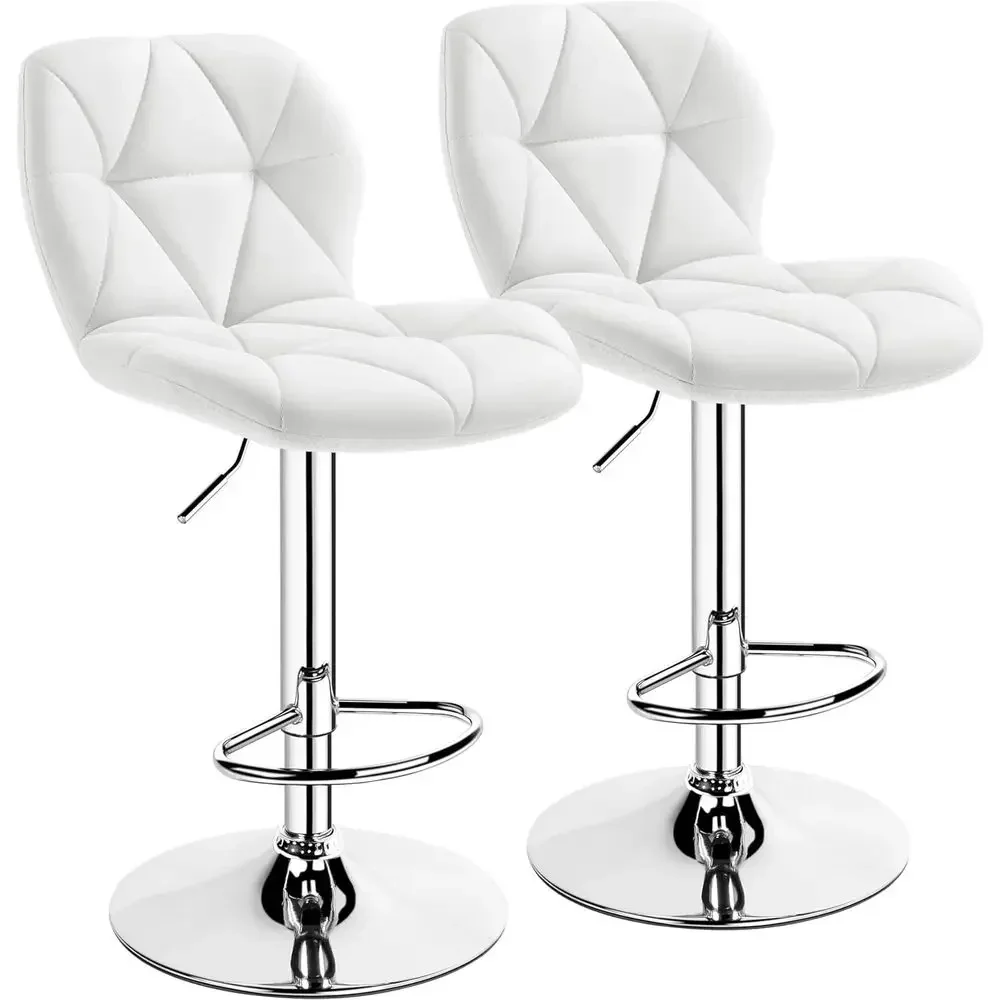 Home Bar Stools - Set of 2 White PU Leather