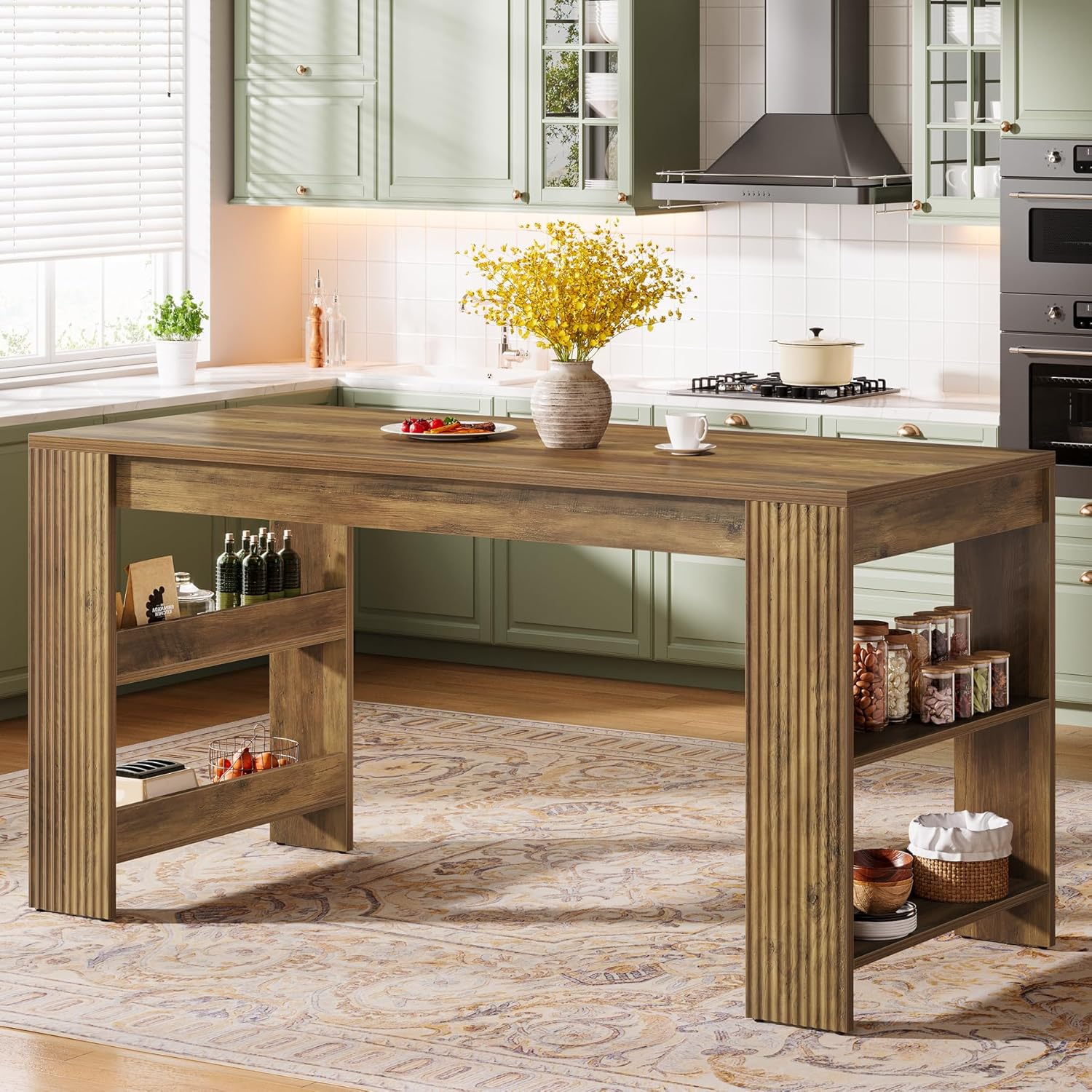 Home Bar Shelves - 63-Inch Kitchen Island with Storage, Farmhouse