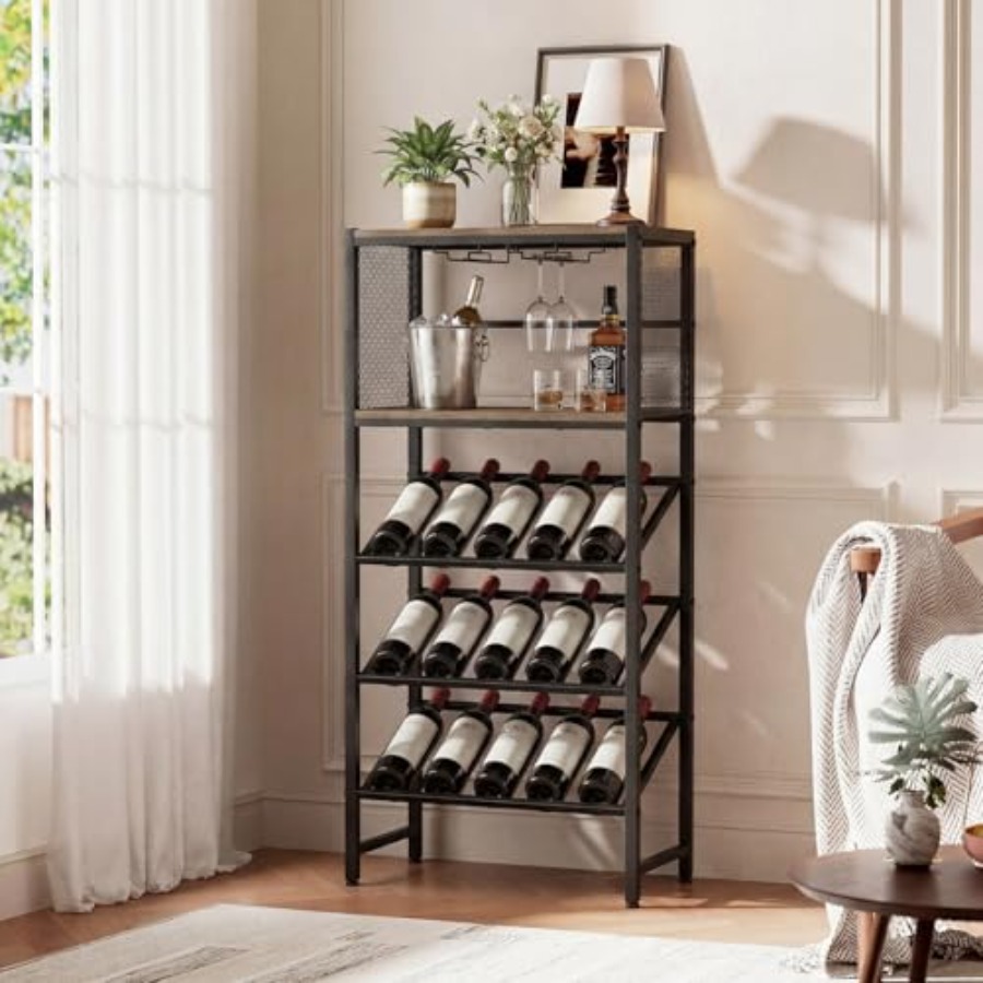 Home Bar Shelves - Corner Wine Rack with Glass Holder