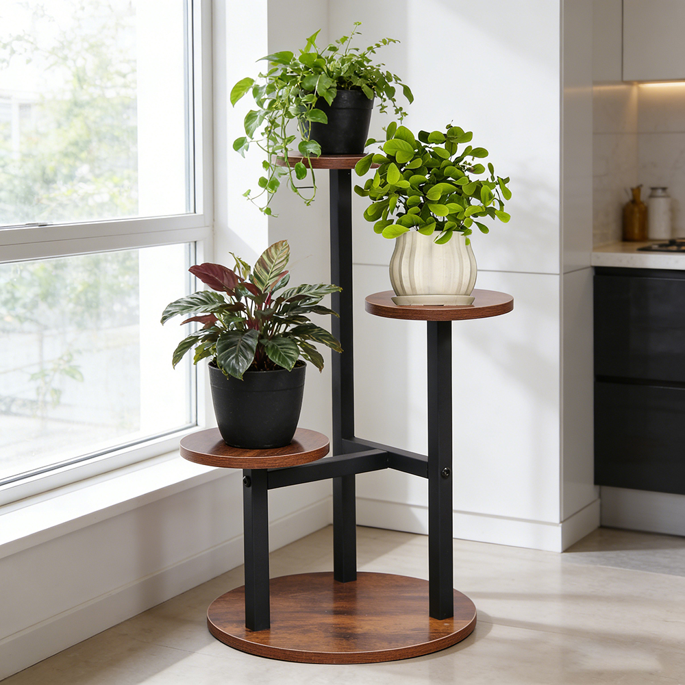3-Tier Rustic Wood & Metal Pla - Home Bar Shelves ulasan dan harga