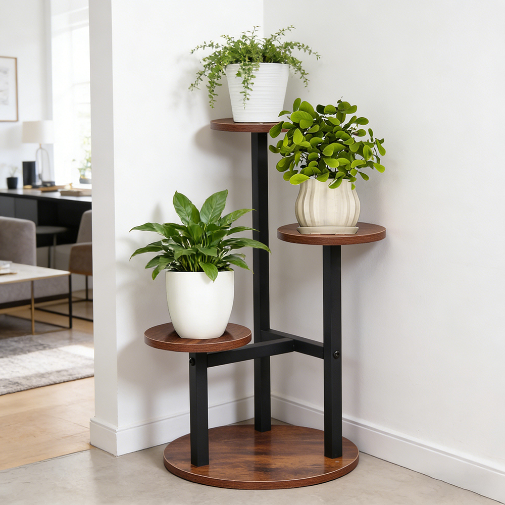 3-Tier Rustic Wood & Metal Pla - Home Bar Shelves ulasan dan harga