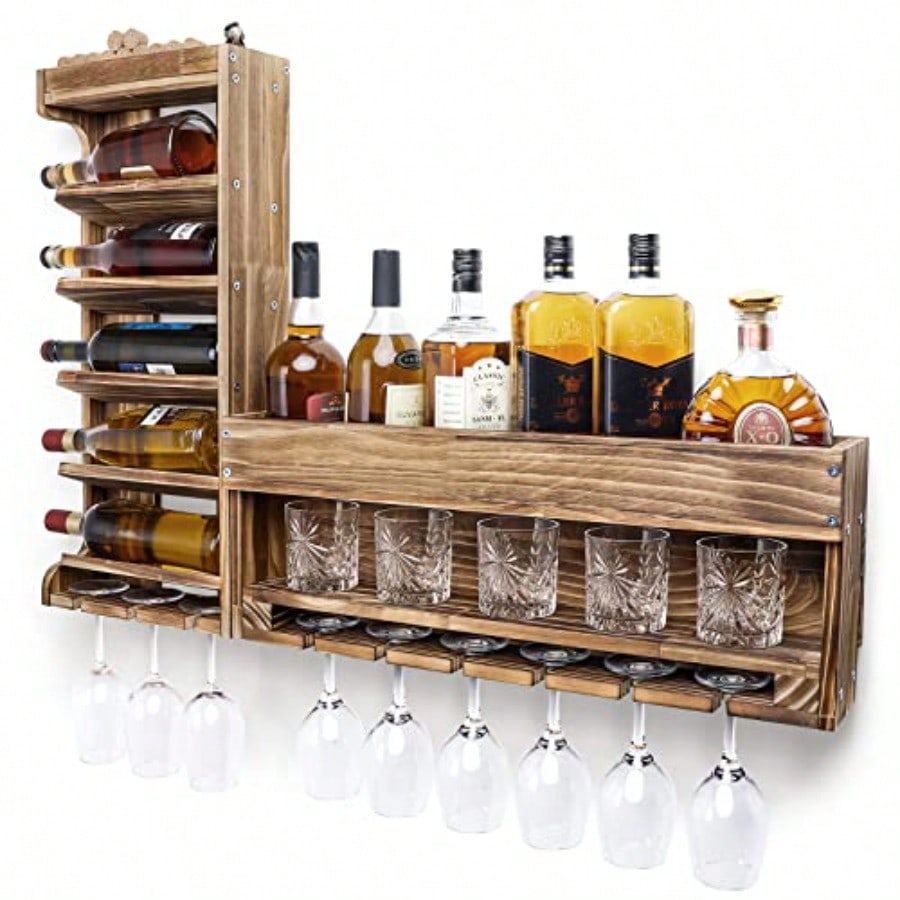 Wine Rack Wall Mounted WoodAlc - Home Bar Shelves ulasan dan harga