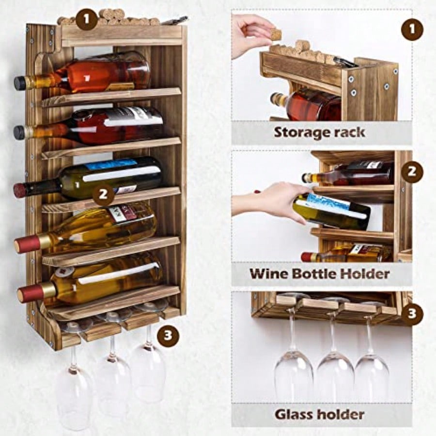 Wine Rack Wall Mounted WoodAlc - Home Bar Shelves ulasan dan harga