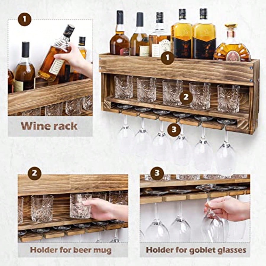 Wine Rack Wall Mounted WoodAlc - Home Bar Shelves ulasan dan harga