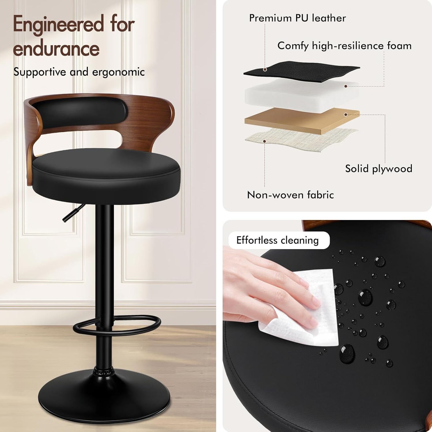 Adjustable PU Leather Bar Stoo - Home Bar Stools ulasan dan harga
