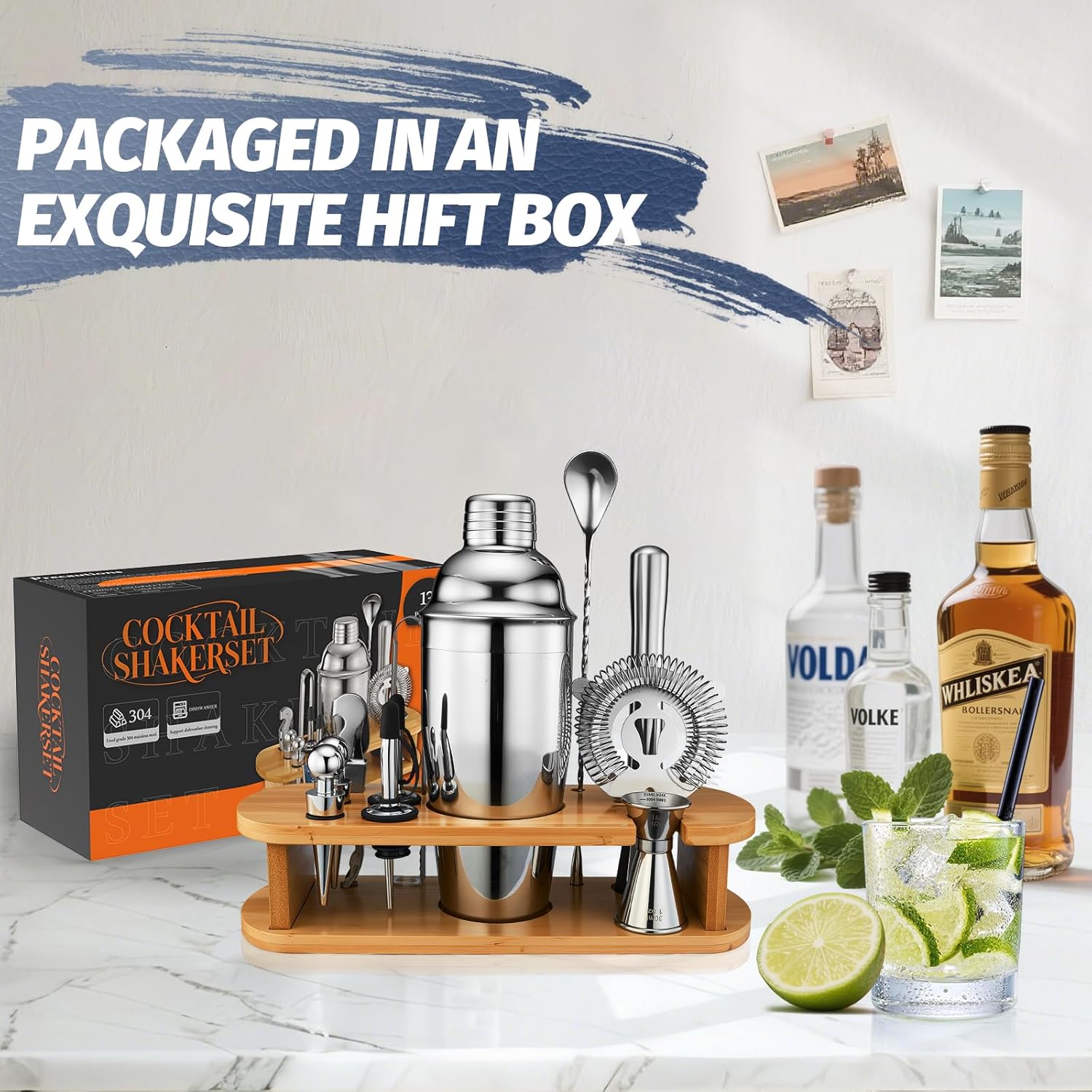 13-Piece Cocktail Shaker Set W - Home Bar Stand ulasan dan harga