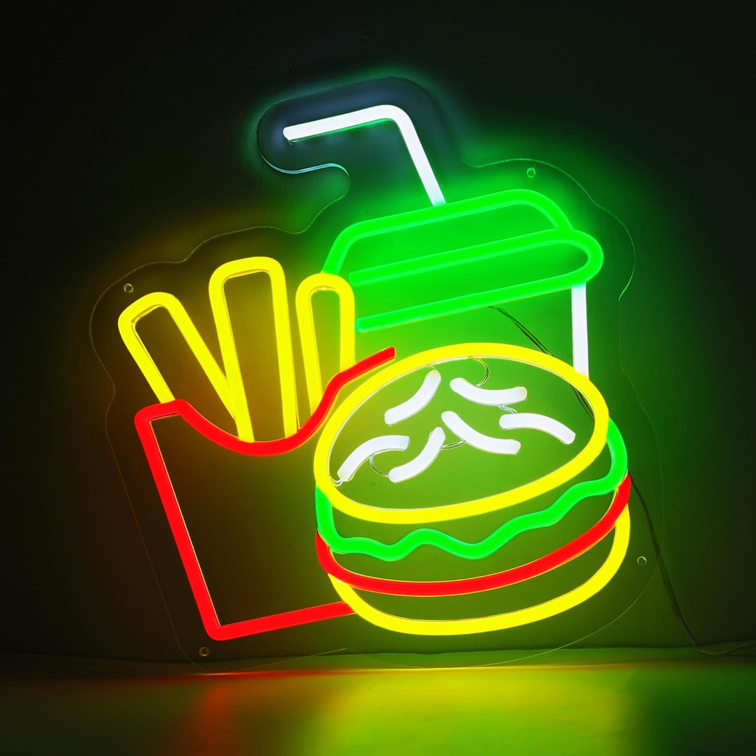 Burger Neon Sign French Fries  - Home Bar And Restaurant ulasan dan harga