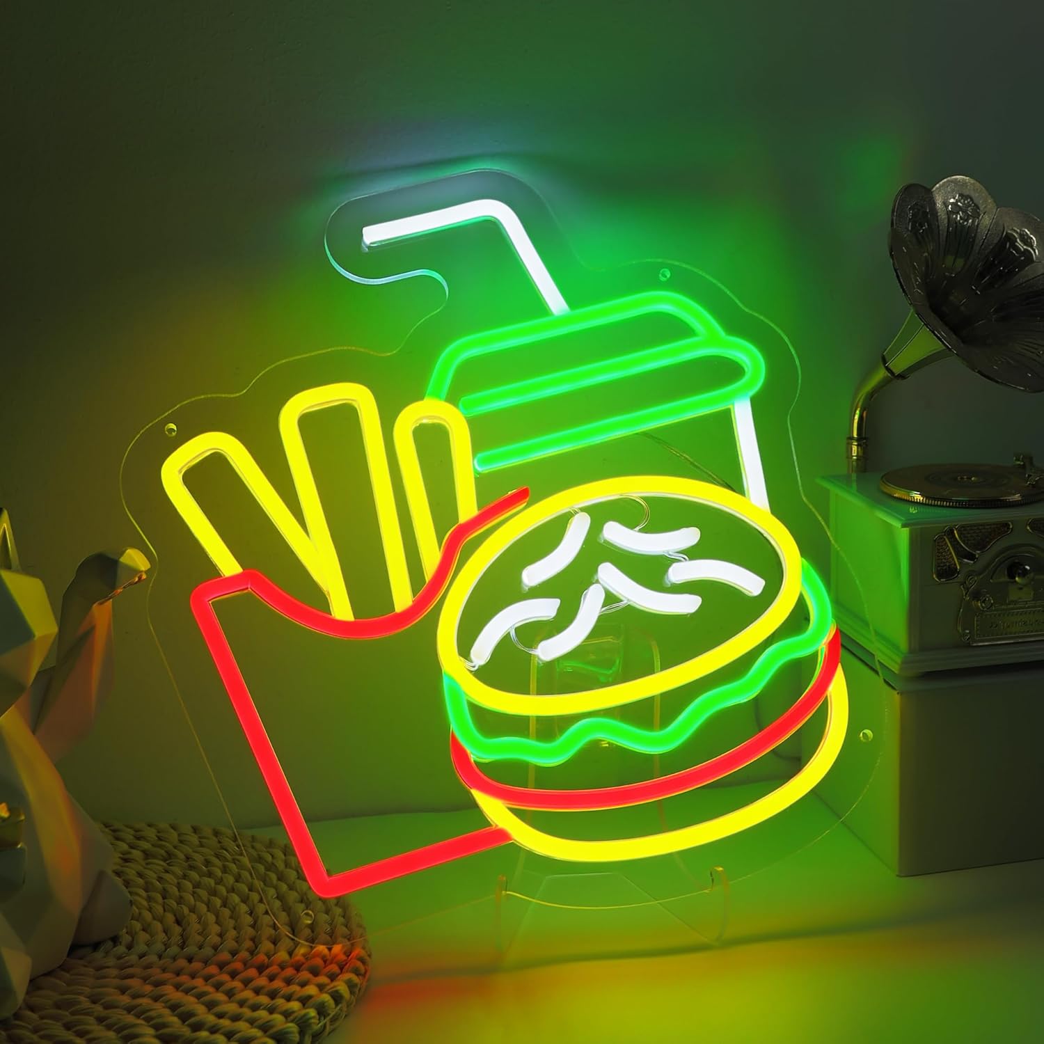 Burger Neon Sign French Fries  - Home Bar And Restaurant ulasan dan harga