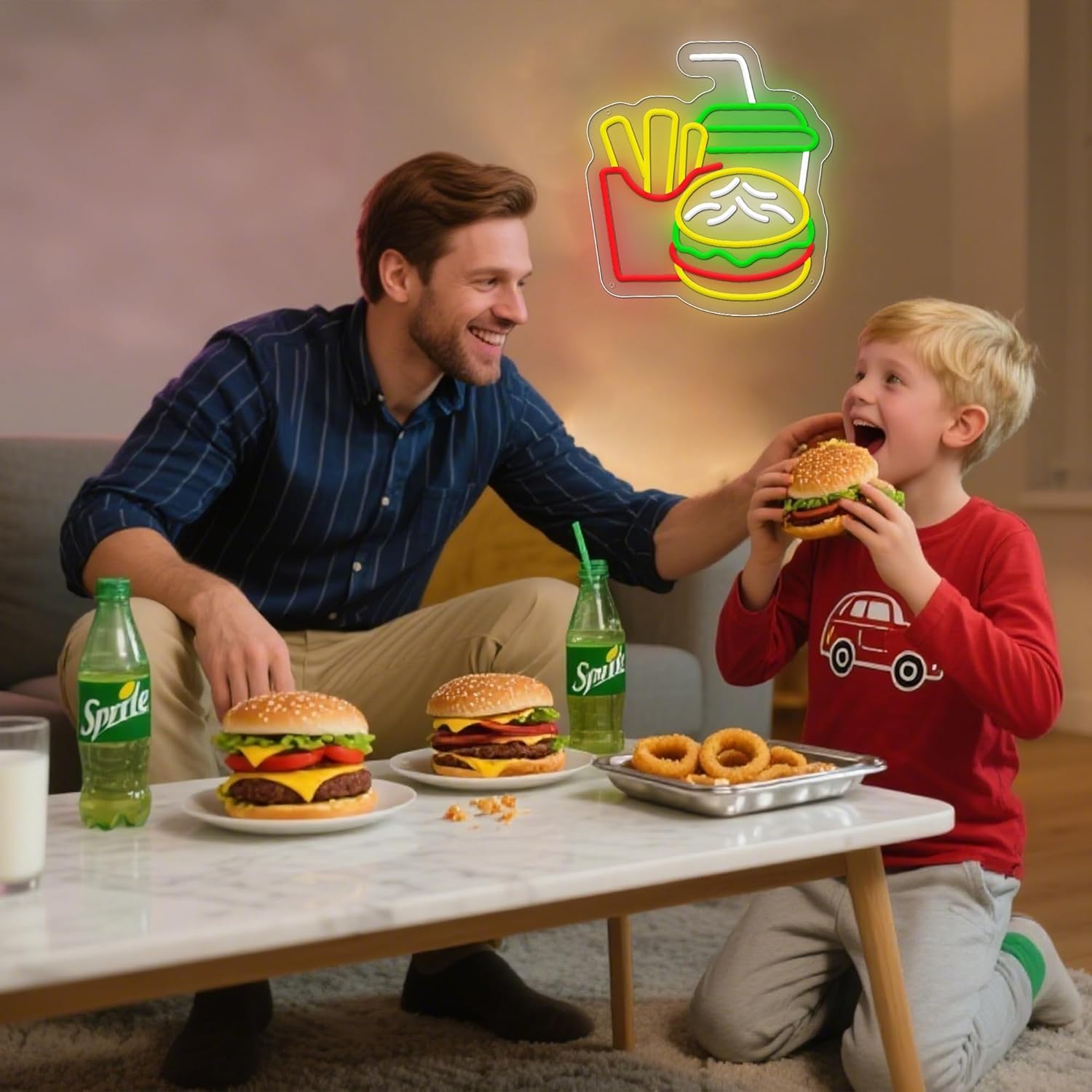 Burger Neon Sign French Fries  - Home Bar And Restaurant ulasan dan harga
