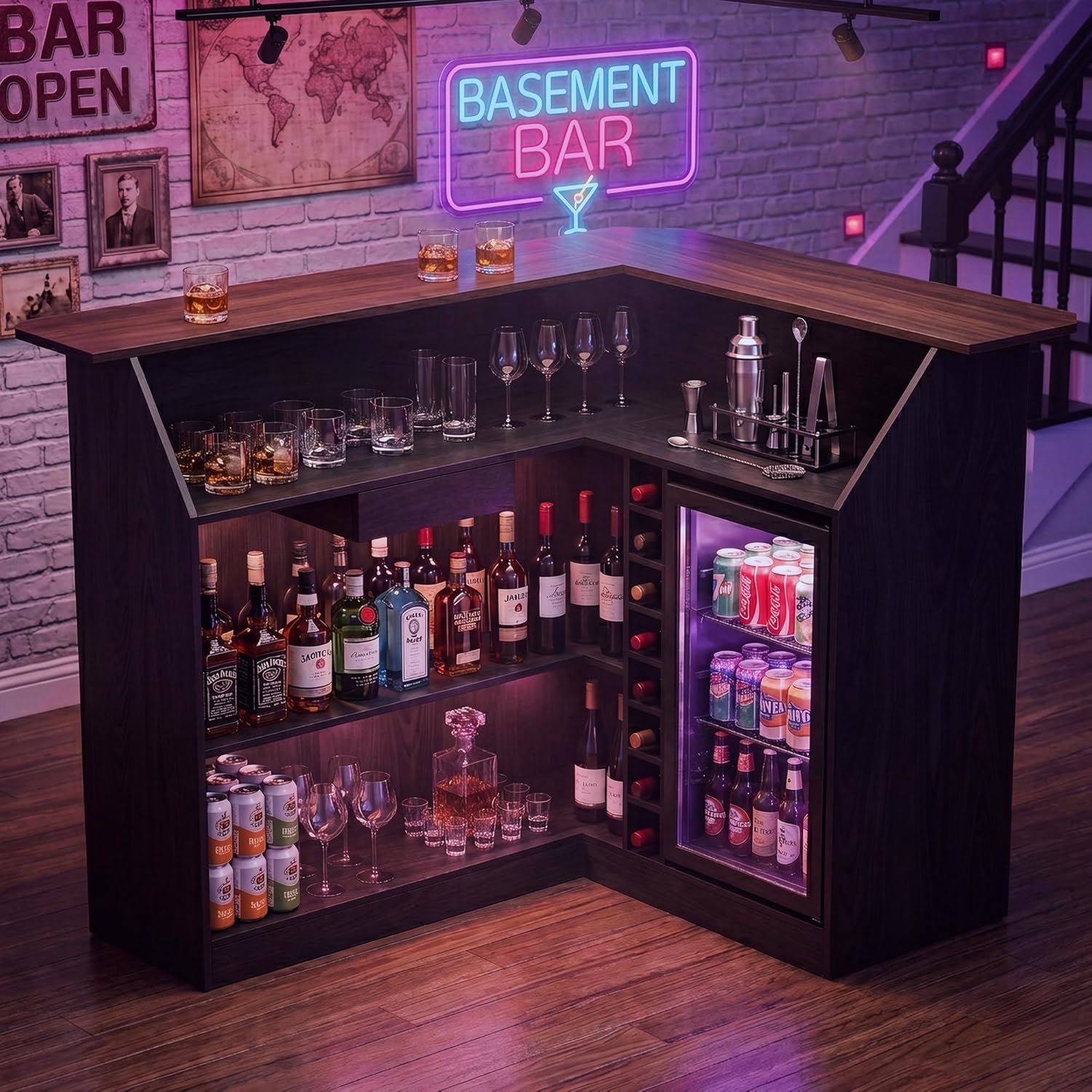 L Shaped Home Bar Unit With Fr - Home Bar And Fridge ulasan dan harga