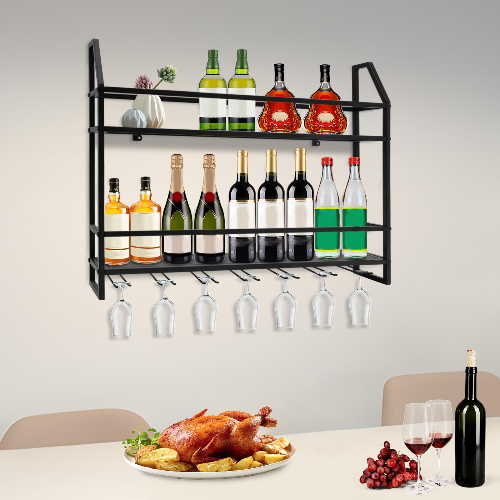 Double-layer Wine Rack Wall-Mo - Home Bar Stand ulasan dan harga