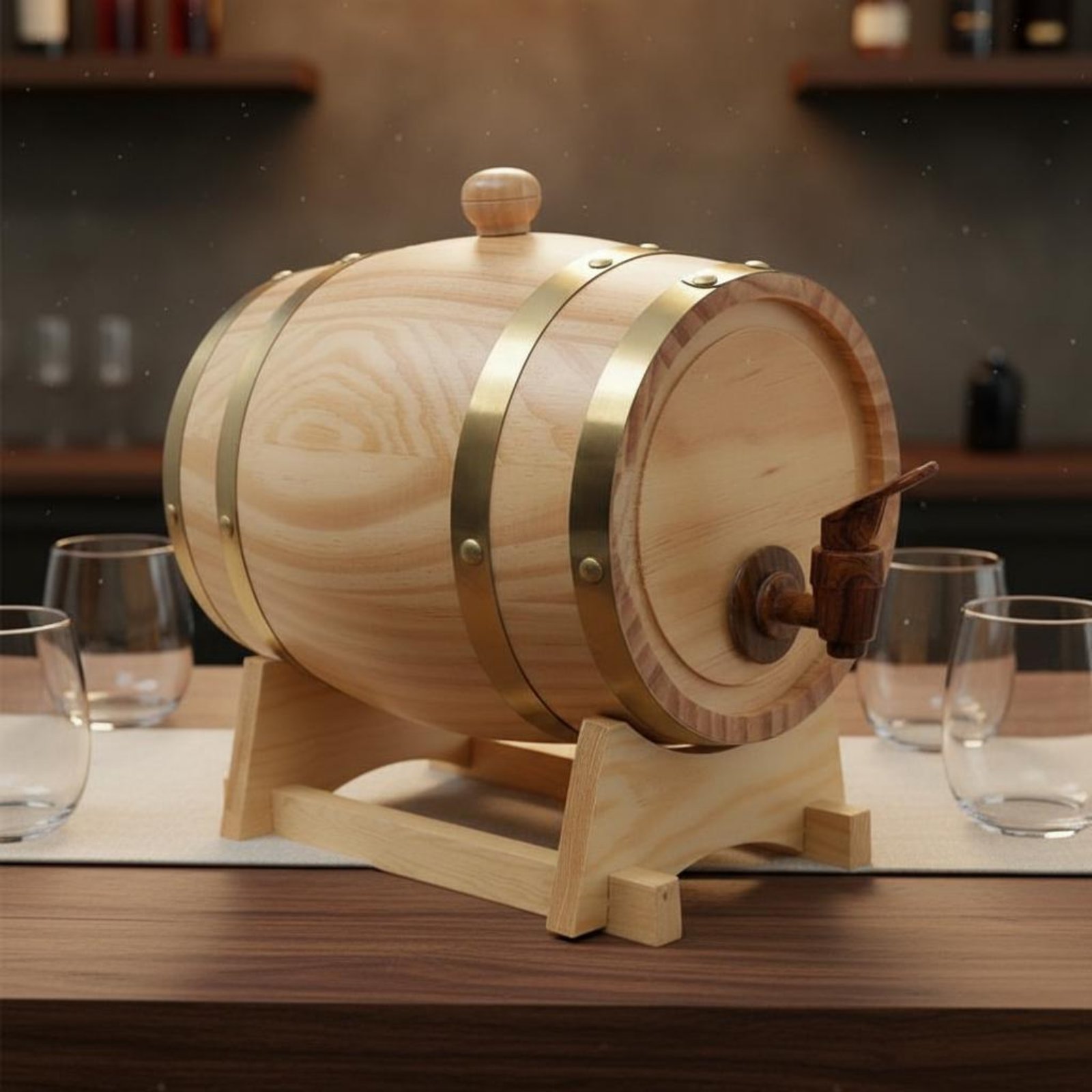 Fir Wood Barrel with Spigot Le - Home Bar Stand ulasan dan harga