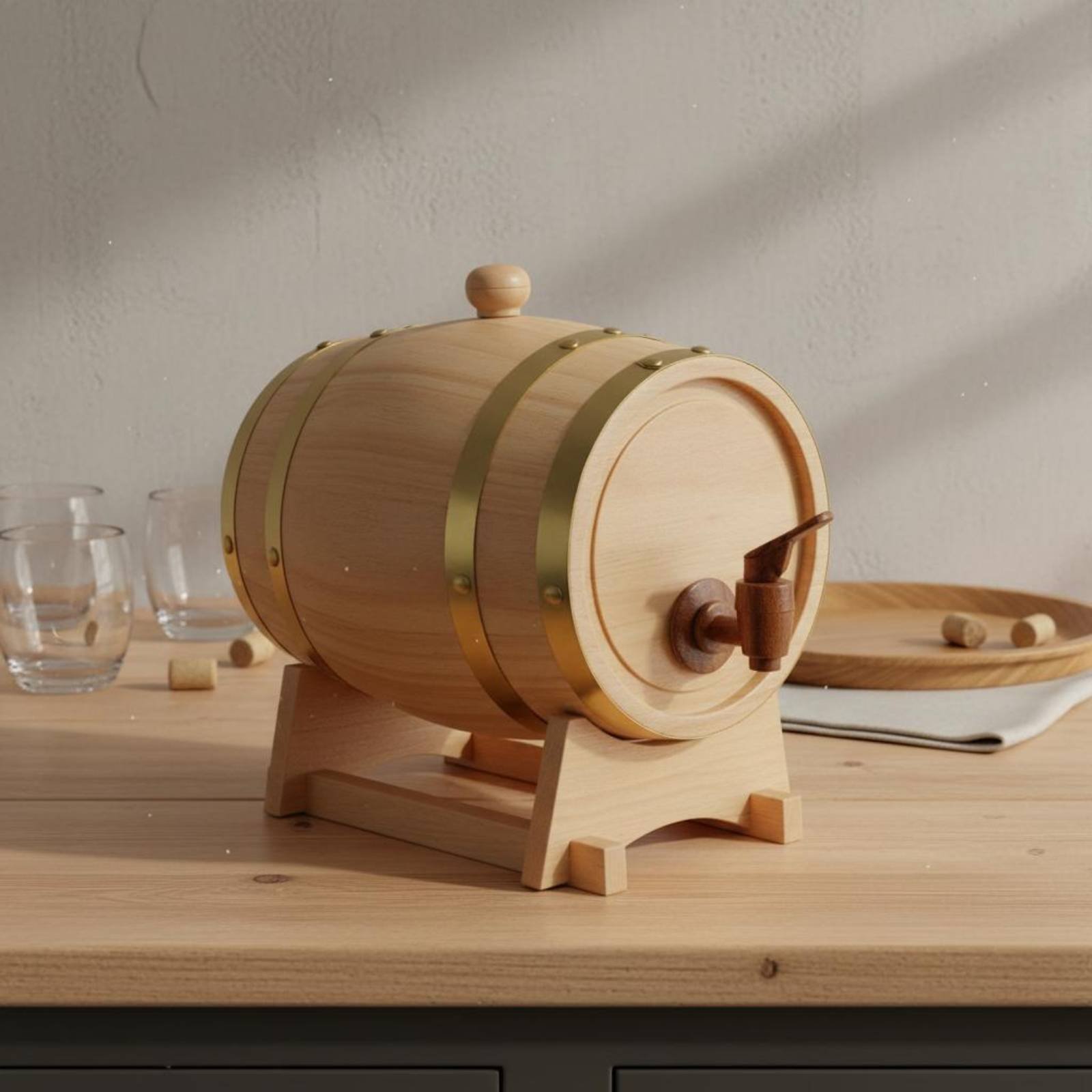 Fir Wood Barrel with Spigot Le - Home Bar Stand ulasan dan harga