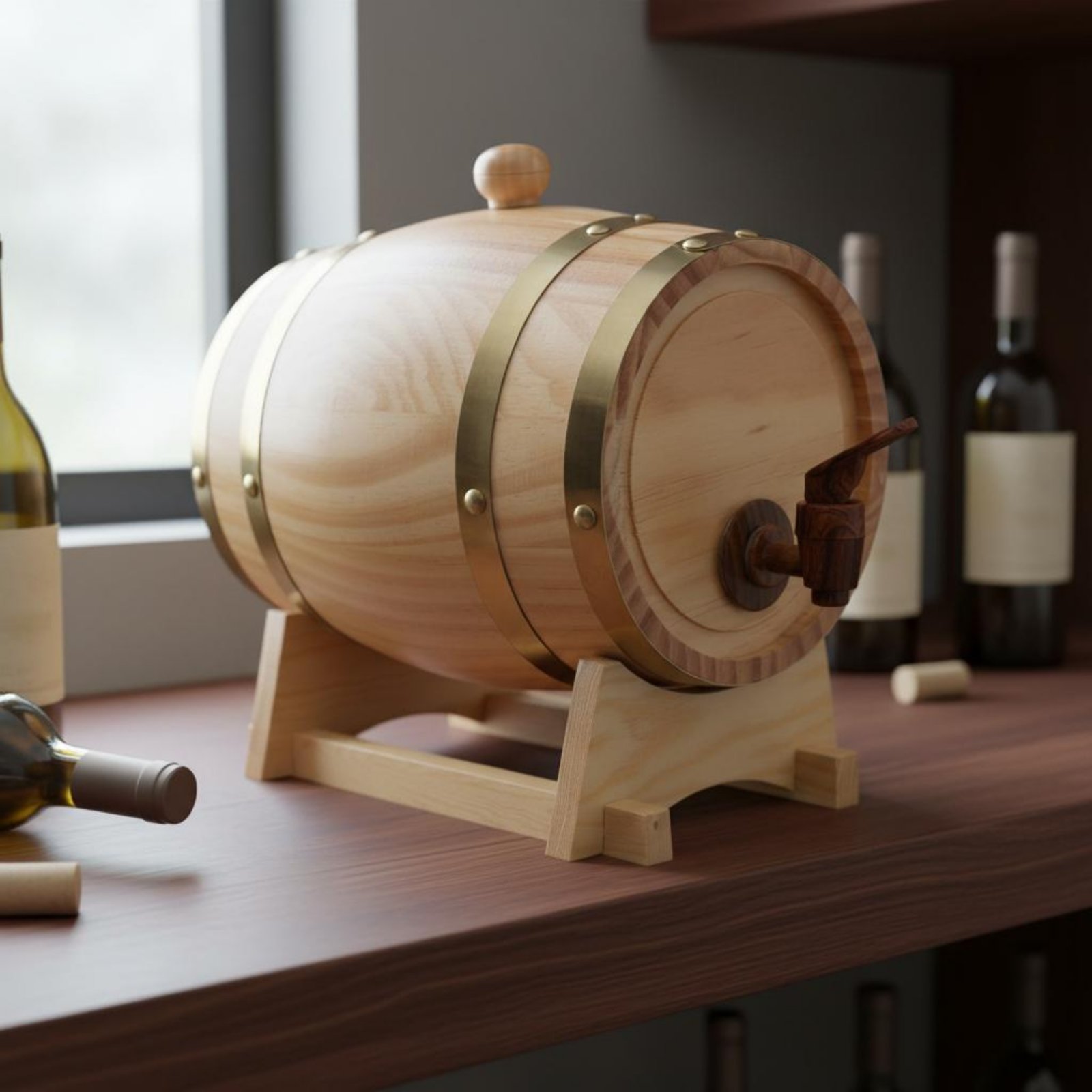 Fir Wood Barrel with Spigot Le - Home Bar Stand ulasan dan harga