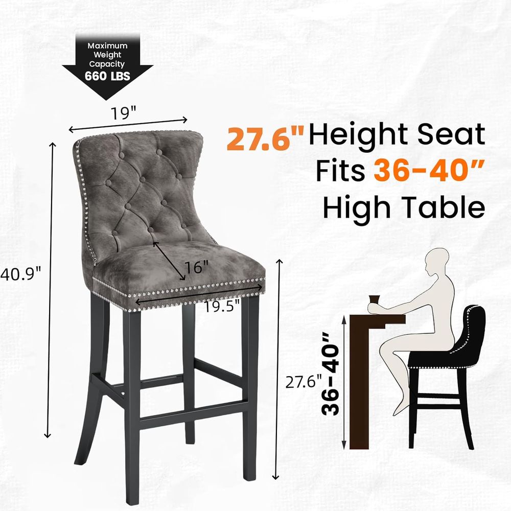 Set of 2 Light Grey Velvet Bar - Home Bar Stools ulasan dan harga