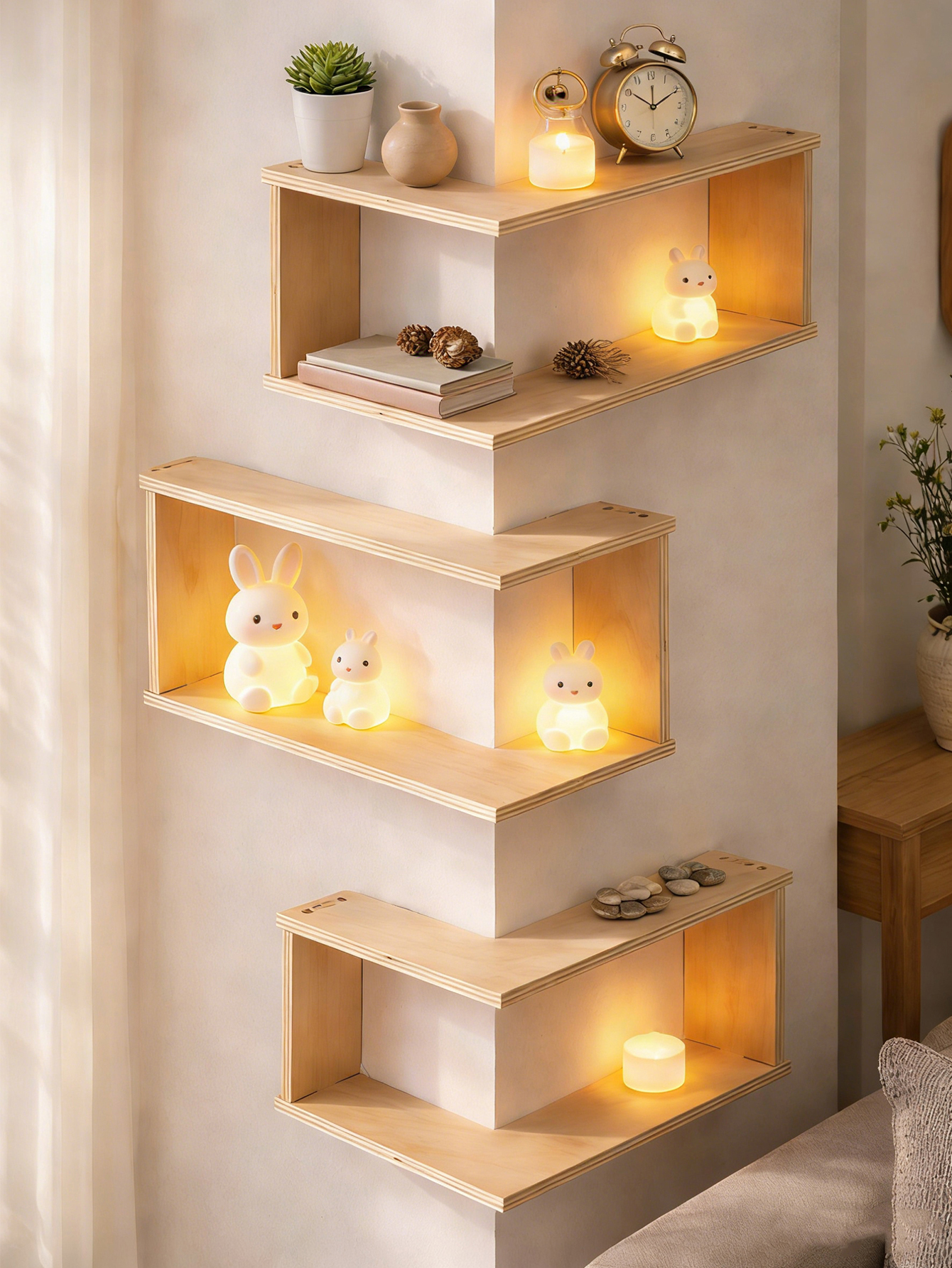 Corner Floating Wooden Shelves - Home Bar Shelves ulasan dan harga
