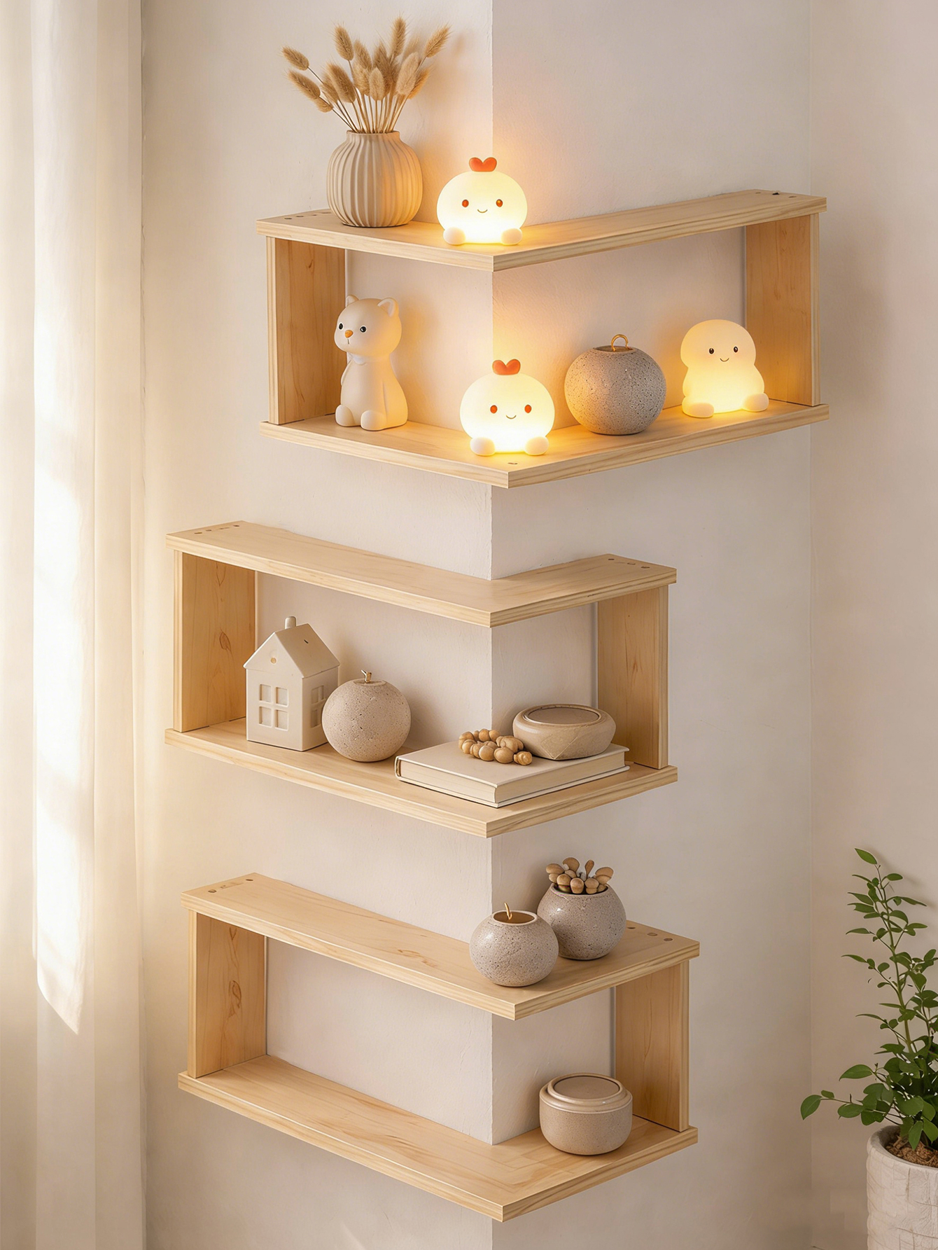 Corner Floating Wooden Shelves - Home Bar Shelves ulasan dan harga