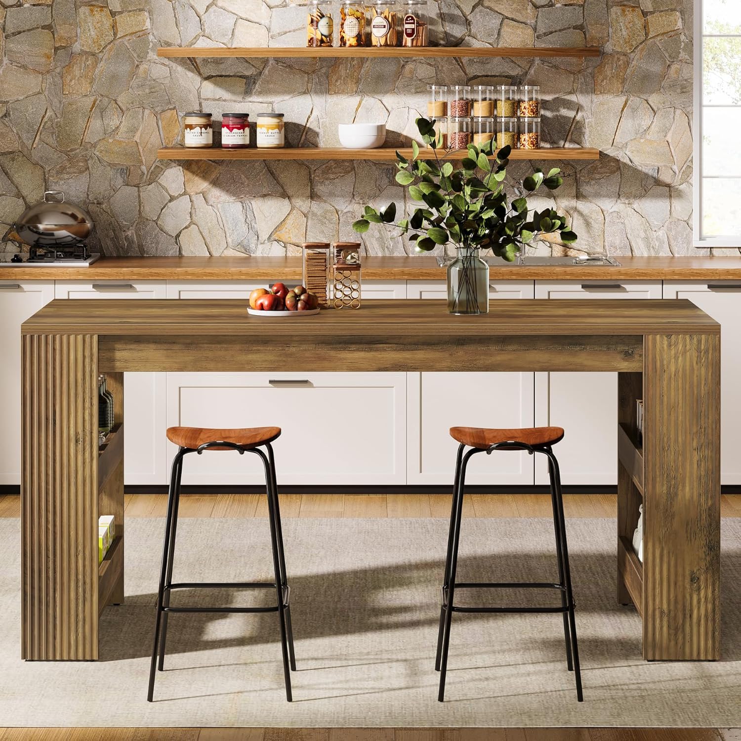 63-Inch Kitchen Island with St - Home Bar Shelves ulasan dan harga