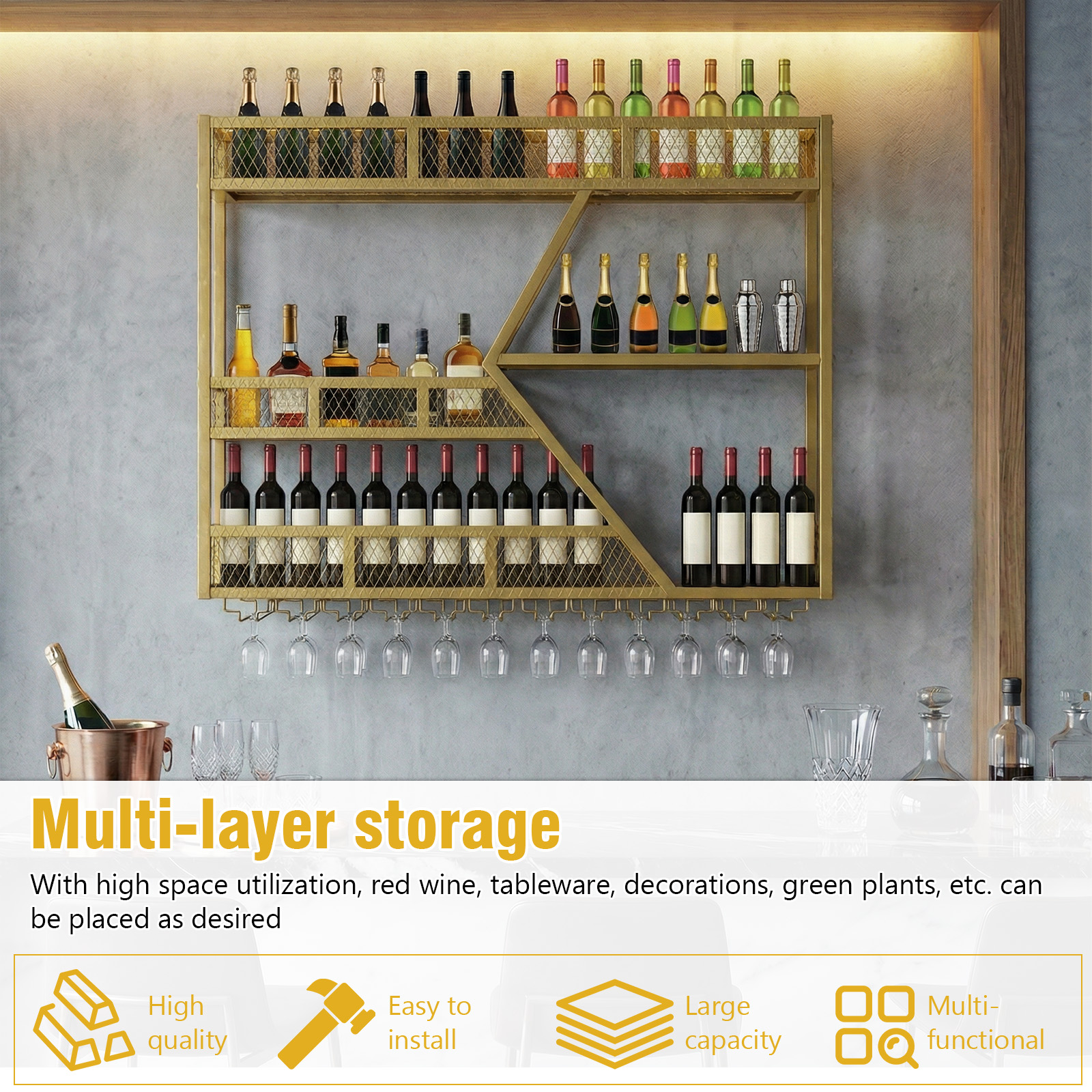 39in 3-Tiers Floating Bar Shel - Home Bar Shelves ulasan dan harga