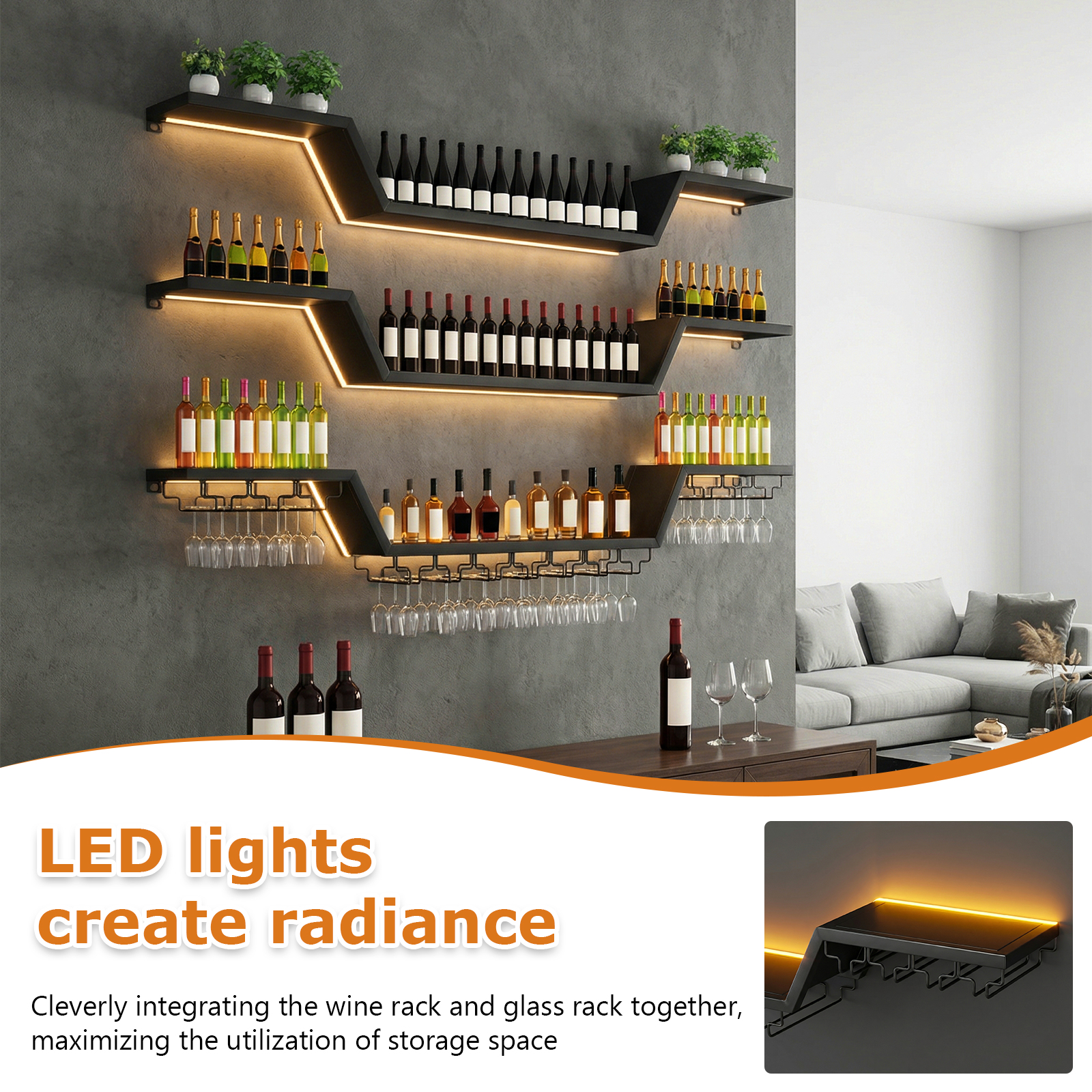 140x20cm Wall-Mount LED Wine R - Home Bar Shelves ulasan dan harga