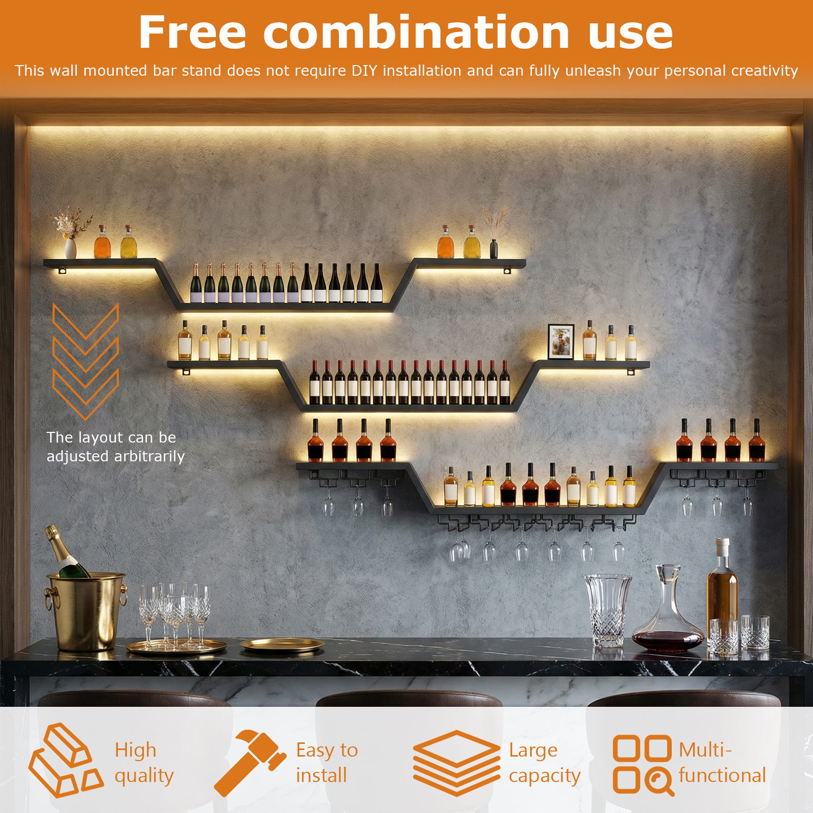 140x20cm Wall-Mount LED Wine R - Home Bar Shelves ulasan dan harga