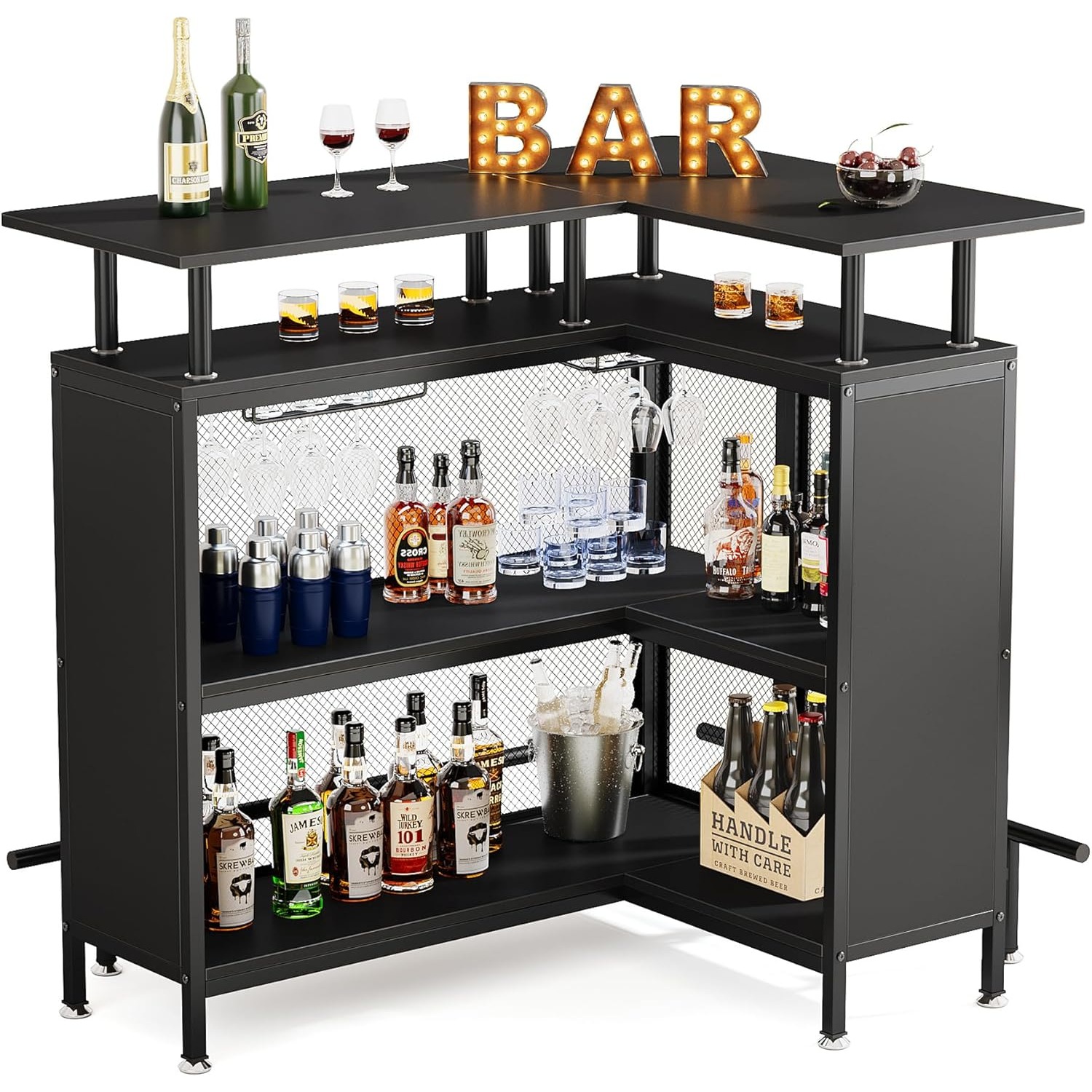 Home Bar Unit, L-Shaped Bar Ta - Home Bar Shelves ulasan dan harga